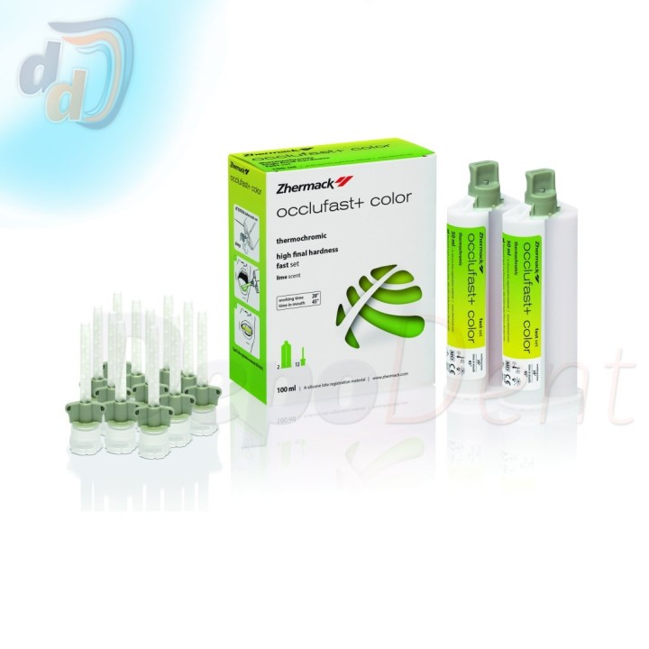 Occlufast+ Color de Zhermack silicona termocromática para registro de mordida 2 cartuchos de 50 ml