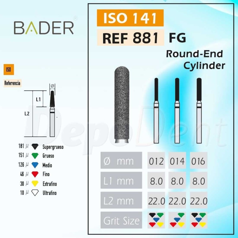 Fresa diamante 881-FG Cilindro Punta Redondeada 5Uds