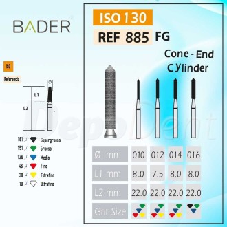 Fresa diamante 885-FG Cilindro en Punta Cónica 5Uds