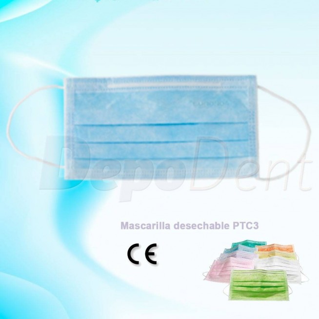 Mascarilla rectangular desechable PTC3 color Celeste
