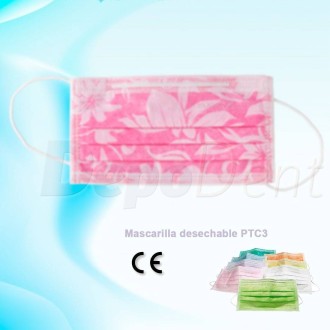 Mascarilla rectangular desechable PTC3 florales rosa