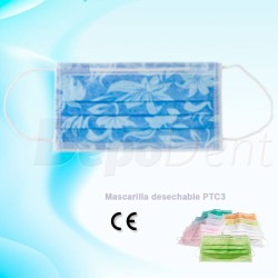 Mascarilla rectangular desechable PTC3 florales azules