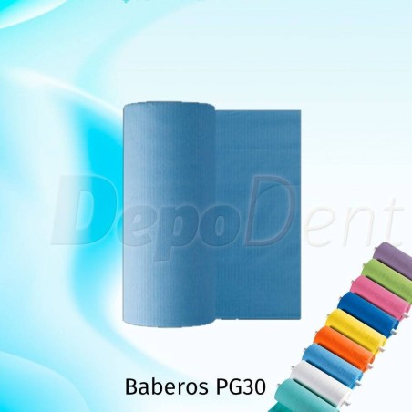 Babero desechable PG30 papel/plástico rollo 80ud azul Celeste